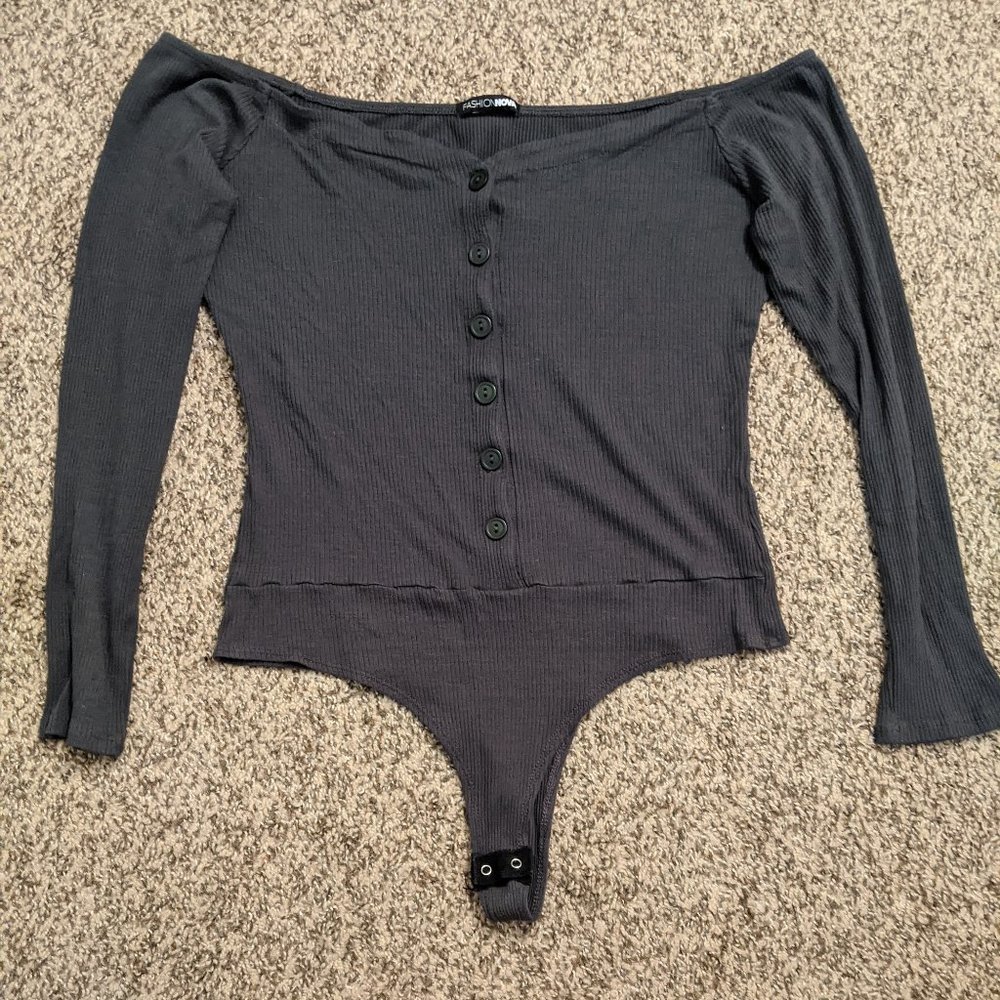 Off the Shoulder Button Up Body Suit